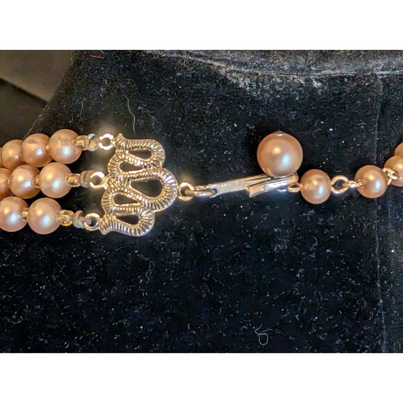 Vtg Gorgeous Champagne 3 Strand Bead Beaded Necklace 17.25"long Estate Chunky - Picture 3 of 6